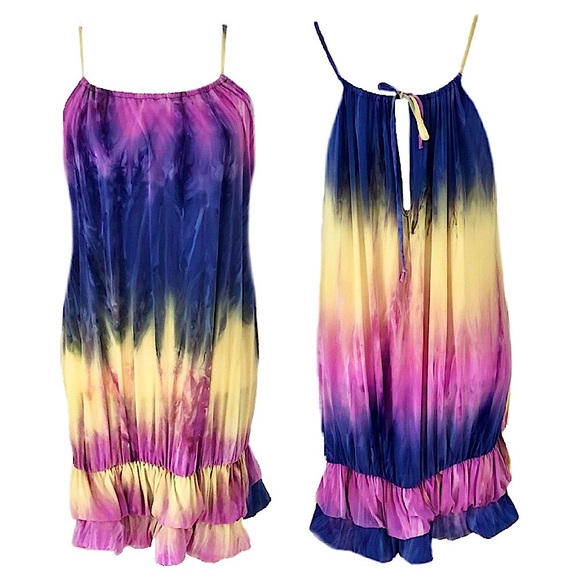 ❌SOLD❌ ★LIKE NEW★ Tie Dyed Mini Dress, PINK YELLOW PURPLE - Picture 2 of 14